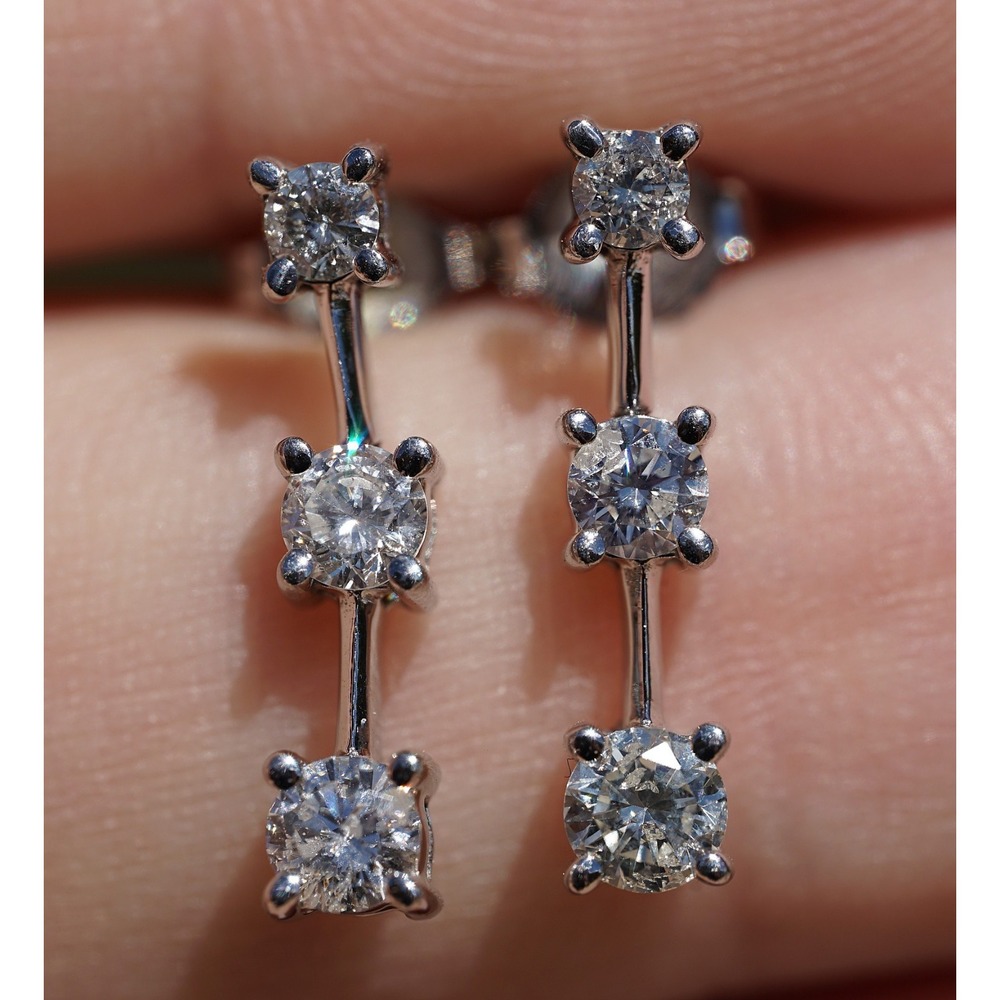 Vintage 14k Solid Gold Natural Earth Mined Dangle Diamond Earrings Row Journey